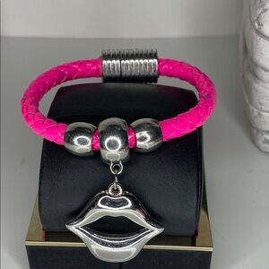 Pink and Silver Lip Charm Bracelet
